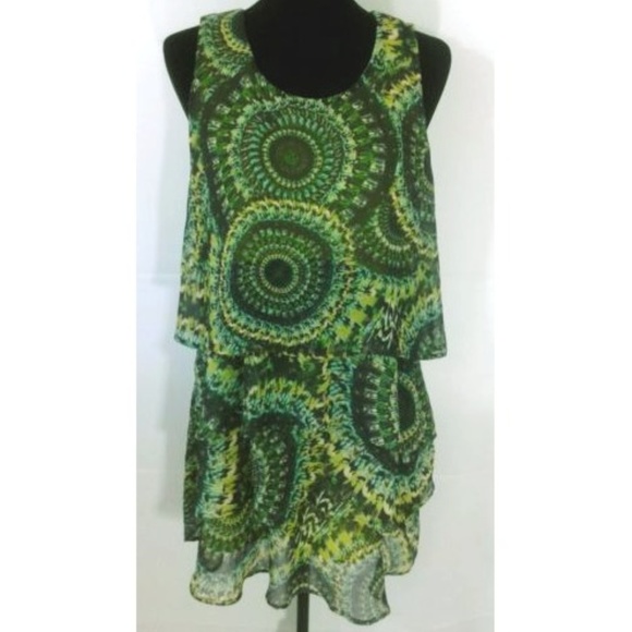 Yest Womens Dress Size 6-8 Sheer Ruffled Peacock - Picture 1 of 4